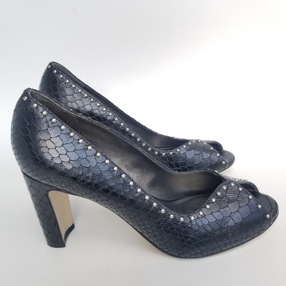 Talbots Black Textured Open Toe Heels, Size 8B - Picture 6 of 12